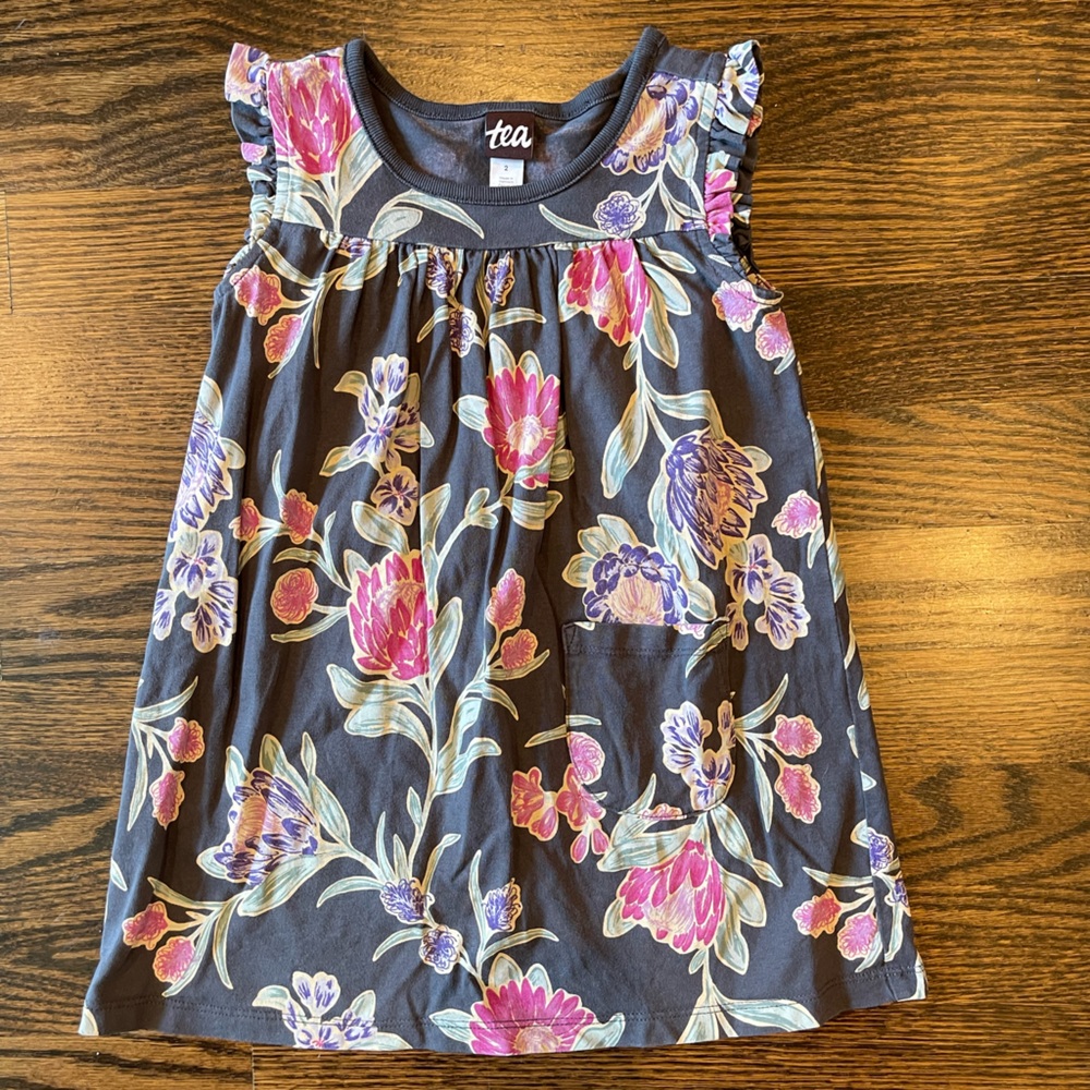 Tea Collection Floral Ruffle Tank Dress - Pink and Purple